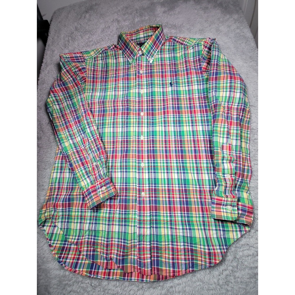 Polo Ralph Lauren Classic Fit Mens Plaid Long Sleeve Button Down Shirt Sz Large